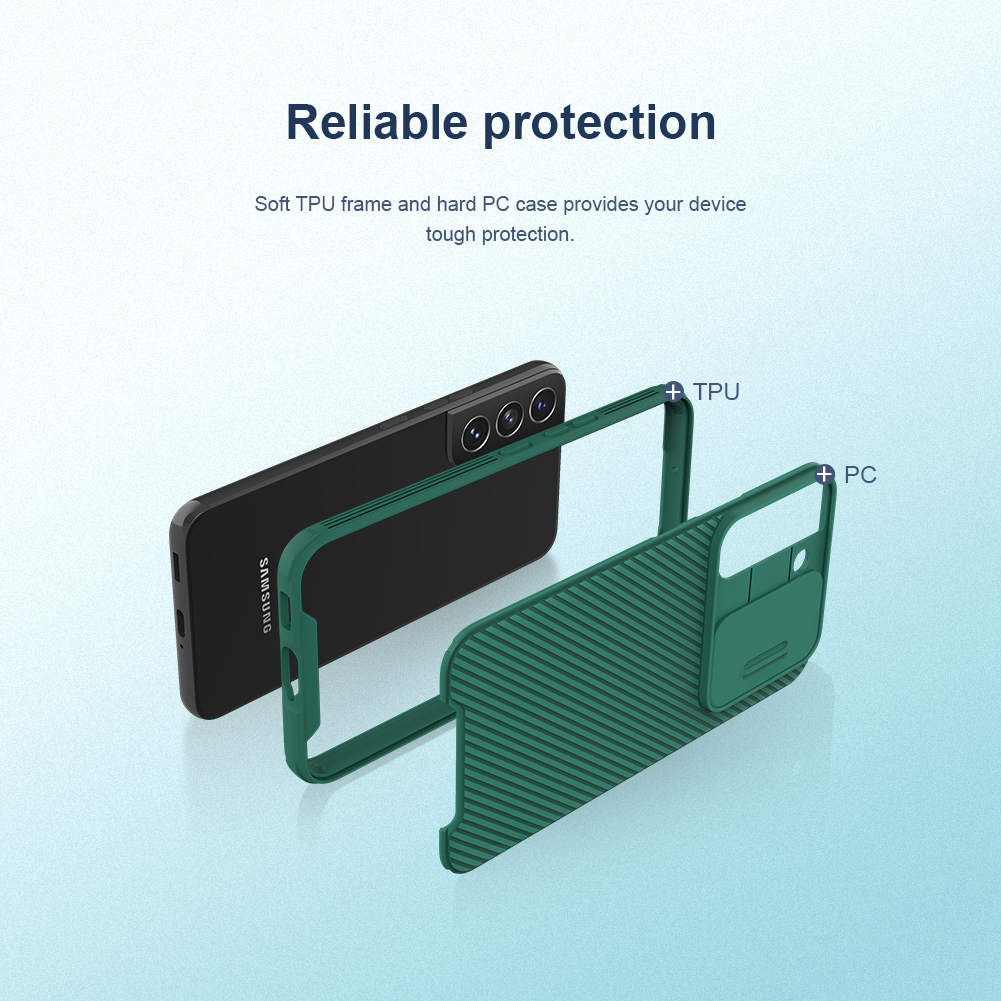 Nillkin Camshield Pro Anti-Fingerprint Hybrid Telep Cover Case Con Cubierta de Protección de la Cámara Para Samsung Galaxy S22 5G - Negro