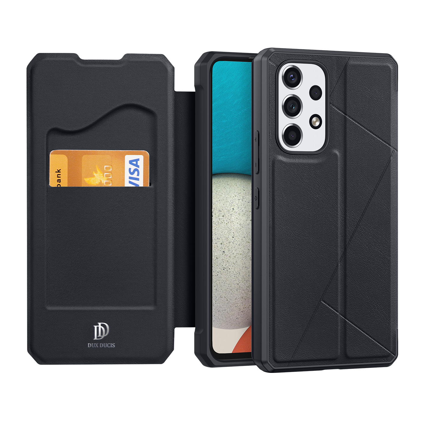 DUX DUCIS Skin X Series Auto Closing Magnet PU Leather Mobile Phone Case Stand Drop-proof Anti-scratch Case with Card Holder for Samsung Galaxy A53 5G - Black-18