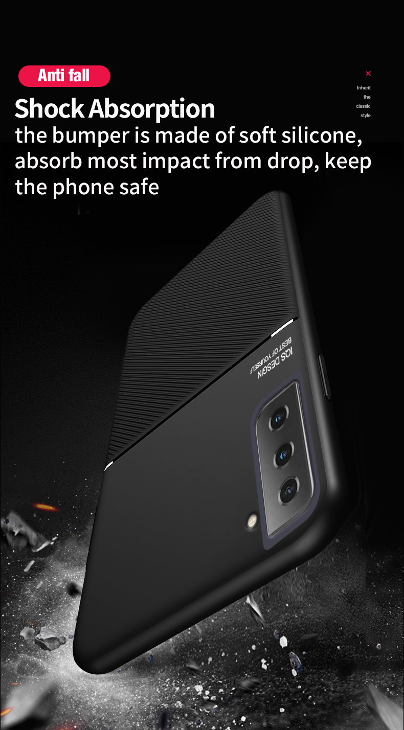 Líneas Impresión de PU Cuero Ultra Delgado TPU TPU TPU Back Cubierta Protectora Con Lámina de Metal Magnético Incorporada Para Samsung Galaxy S21 fe 5G / Edición de Fans S21 - Negro