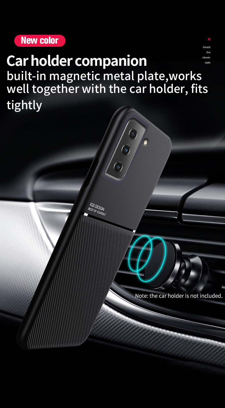 Lignes Empreintes PU le Cuir PU Ultra Mince TPU TPU Back Couvercle de la Coque de Protection Avec Feuille de Métal Magnétique Intégré Pour Samsung Galaxy S21 fe 5G / Édition de Fan S21 - le Noir