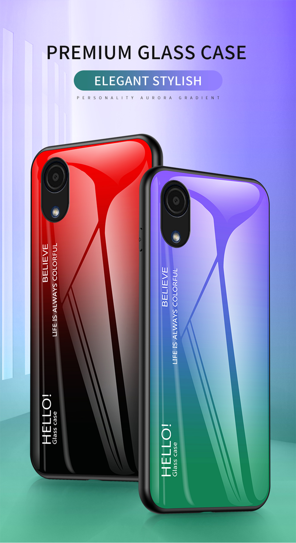 Stylish Gradientenfarbe Temperiertes Glas + PC Back + TPU Frame Rahmen Schocksicheres Anti-kratzer-abdeckung Für Samsung Galaxy A03 Kern - Gradient Rot Schwarz