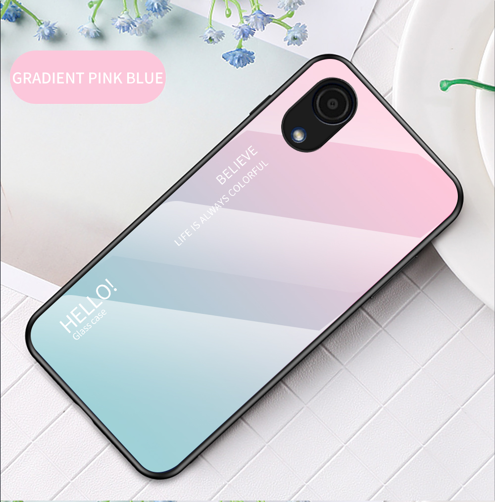 Stylish Gradientenfarbe Temperiertes Glas + PC Back + TPU Frame Rahmen Schocksicheres Anti-kratzer-abdeckung Für Samsung Galaxy A03 Kern - Gradient Rot Schwarz