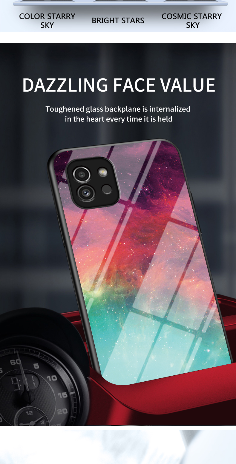 Schema Stellato Pattern Glass Temperato PC Back TPU Frame di Shock Coperchio Telefonico Della Custodia Ibrida Per Samsung Galaxy A03 (164,2 x 75,9 x 9,1 Mm) - Dream Starry Sky