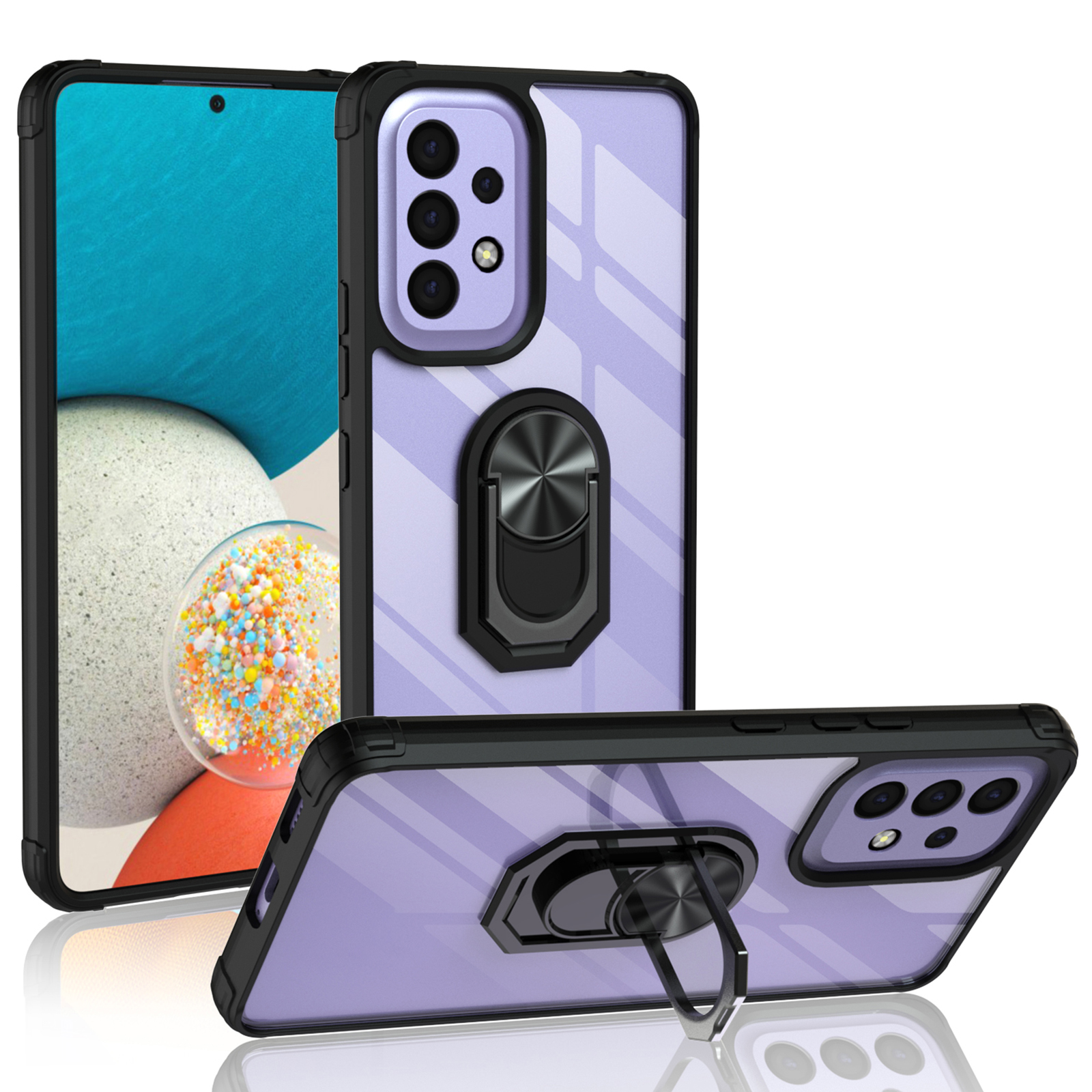 For Samsung Galaxy A53 5G PC + TPU Rotating Ring Kickstand Design Shockproof Phone Cover Case with Built-in Metal Sheet - Black-1