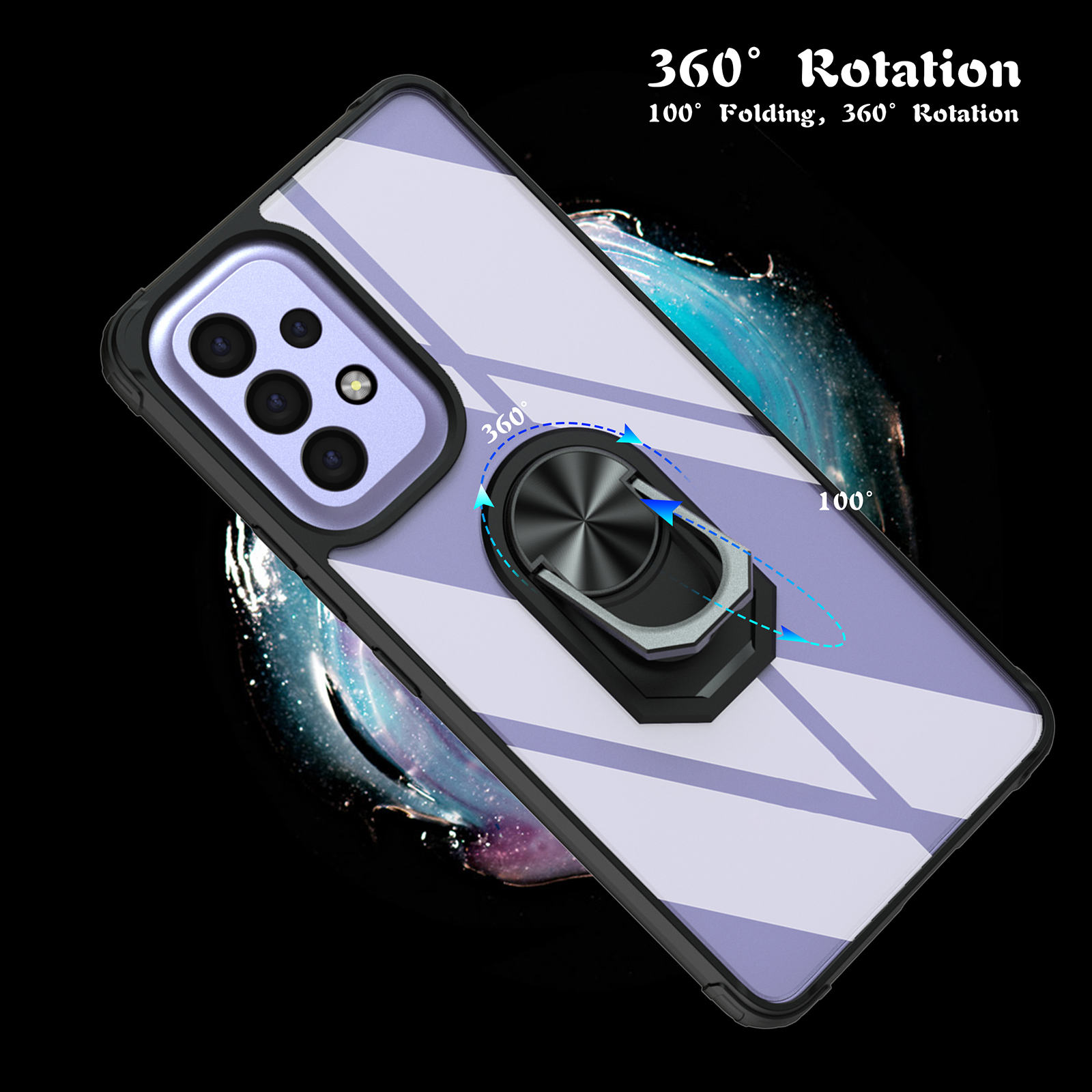 For Samsung Galaxy A53 5G PC + TPU Rotating Ring Kickstand Design Shockproof Phone Cover Case with Built-in Metal Sheet - Black-6