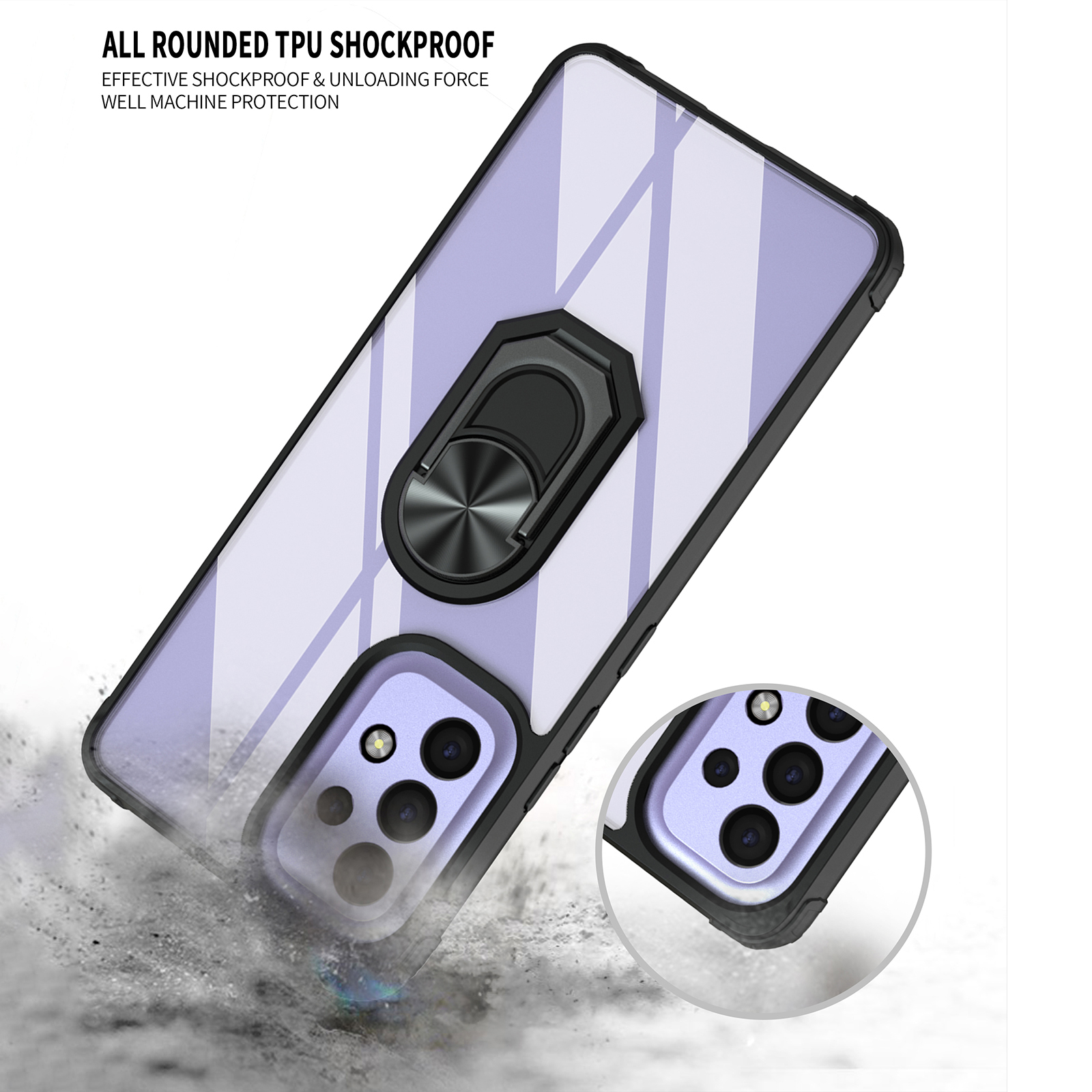 For Samsung Galaxy A53 5G PC + TPU Rotating Ring Kickstand Design Shockproof Phone Cover Case with Built-in Metal Sheet - Black-7
