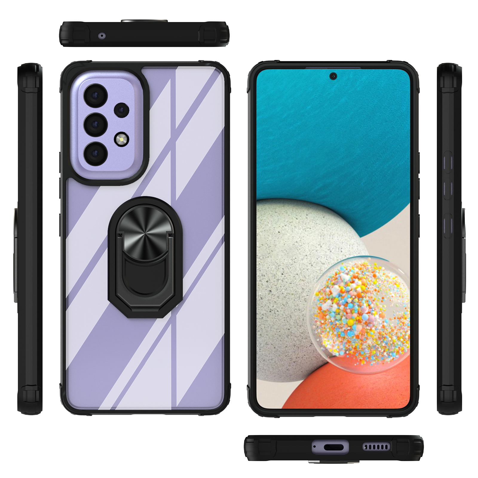 For Samsung Galaxy A53 5G PC + TPU Rotating Ring Kickstand Design Shockproof Phone Cover Case with Built-in Metal Sheet - Black-8