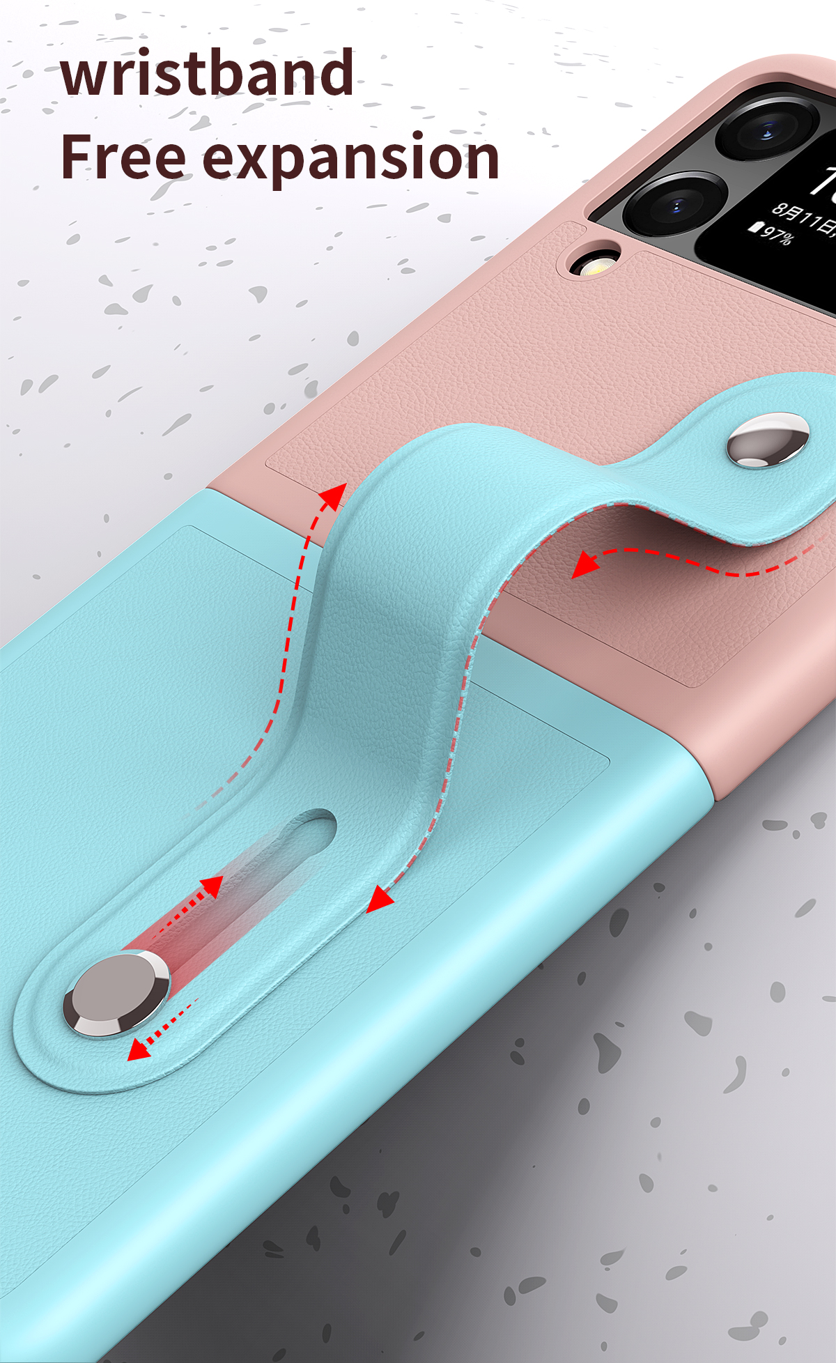 Für Samsung Galaxy Z Flip3 5G Kontrastes Farbdesign -faltungshülle Mit Armband Ständer - Schwarz/dunkelblau