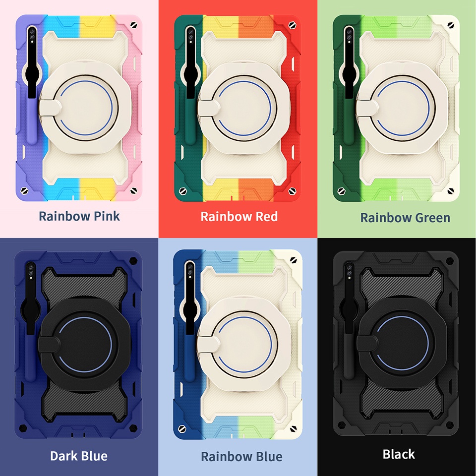 Für Samsung Galaxy Tab S7 Fe/s7 Plus/S8+ Schutzhülle Tablette Anti-kratzer-drop-sof-deckung Mit Bleistifthalter/kickstand - Regenbogenrosa