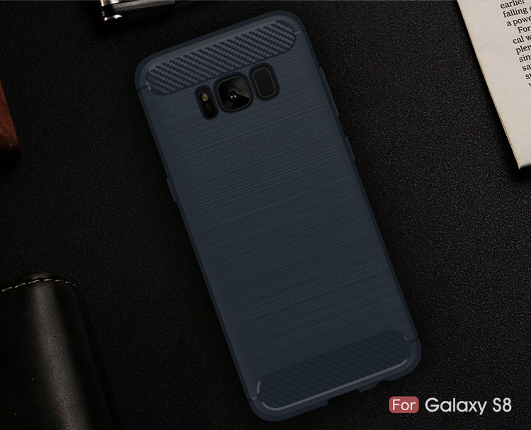 Para Samsung Galaxy S8 Textura de Fibra de Carbono Escovada TPU Soft TPU Tampa Protetora à Prova de Choque - Preto