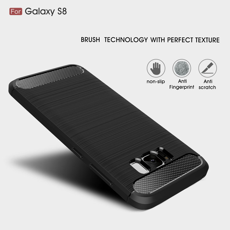 Para Samsung Galaxy S8 Textura de Fibra de Carbono Escovada TPU Soft TPU Tampa Protetora à Prova de Choque - Preto