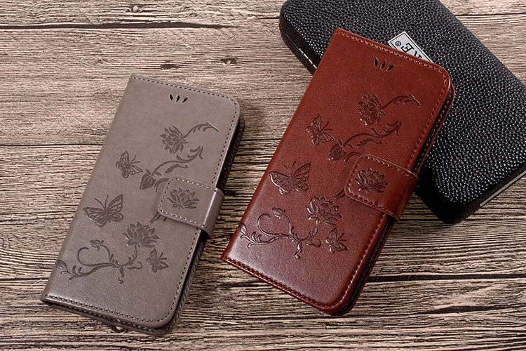 Imprint Butterfly Flower Magnetic Wallet Кожаная Крышка Кожи с Подставкой Для Samsung Galaxy J3 (2017) ес / Азиатская Версия - Синий