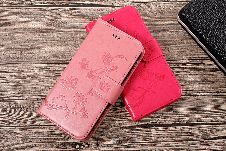 Impronta Butterfly Flower Portafoglio Magnetico PU pe Intere Cella Cell Cell Cell Cell Cell Belle Per Samsung Galaxy J3 (2017) ue / Versione Asiatica - Rosa