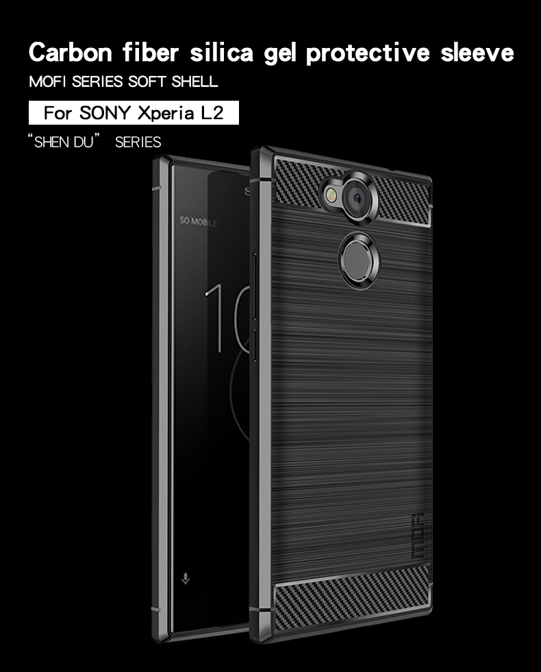 Mofi Carbon Fiber Texture Cepiled TPU Case de Teléfonos Móviles Para Sony Xperia L2 - Gris