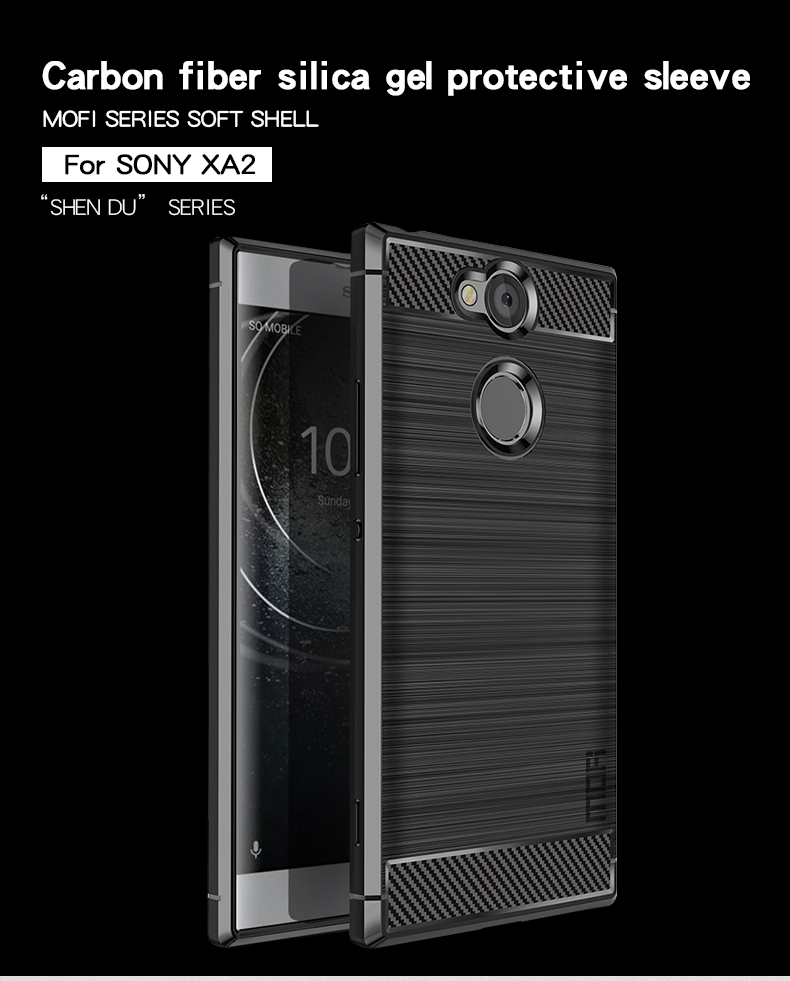 Textura de Fibra de Carbono Mofi Capa de Telefone Celular TPU Para Sony Xperia Xa2 - Preto