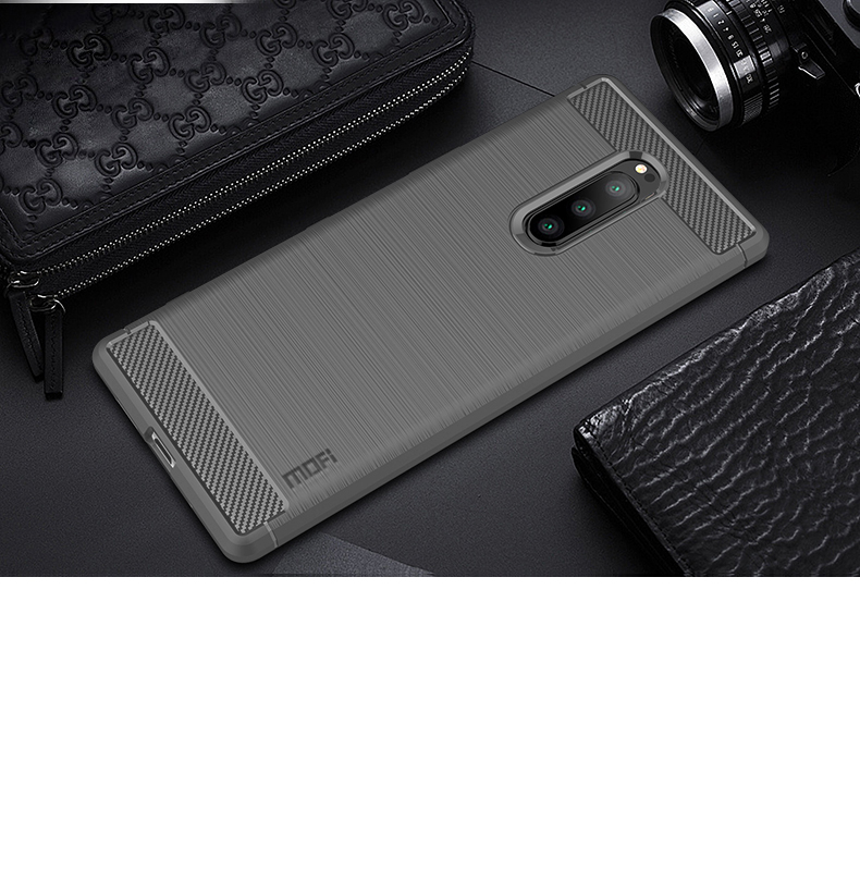 MOFI Fiber de Carbono Textura Cepillada Case TPU Para Sony Xperia 1 - Negro