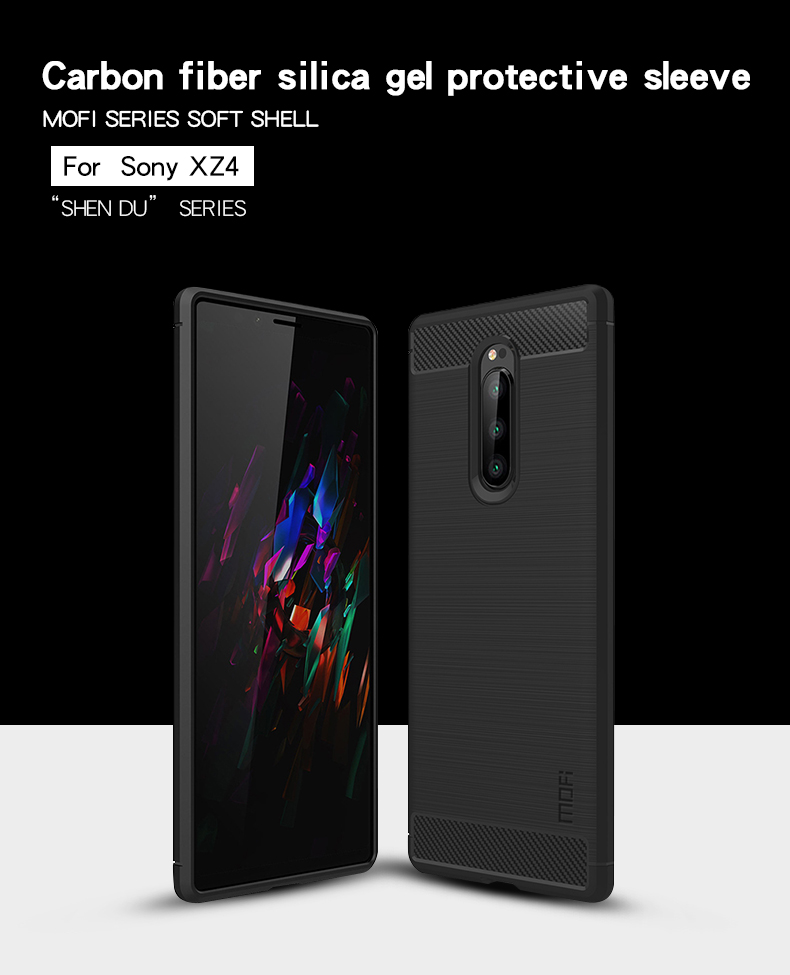 MOFI Texture en Fibre de Carbone Case TPU Brossée Pour Sony Xperia 1 - le Noir