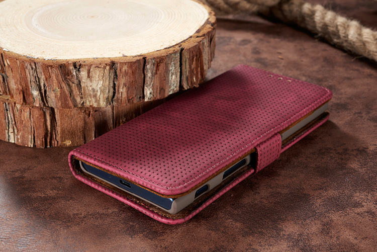 Mesh Style Retro Wallet Leather Cell Phone Case for Sony Xperia XZ - Red-1