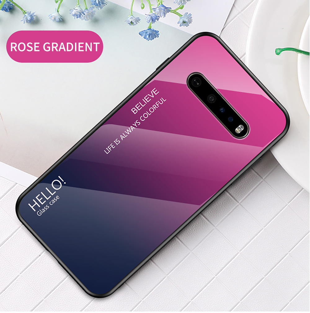 Vetro Temperato a Colore Gradiente + PC + Custodia Ibrida TPU Per LG V60 Thinq 5G - Viola / Blu