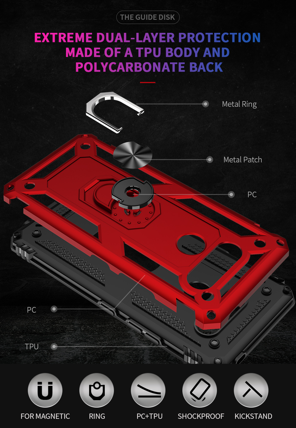 PC+TPU Combo Kickstand Armor Cubierta Elegante Para LG K50S - Rojo