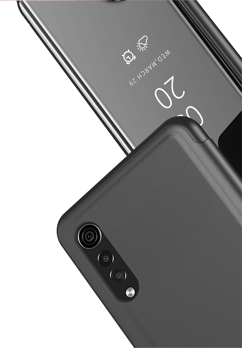 Espelho Banhado Vista de Superfície Janela de Couro Para Celular Para LG Velvet 4g/5g - Preto