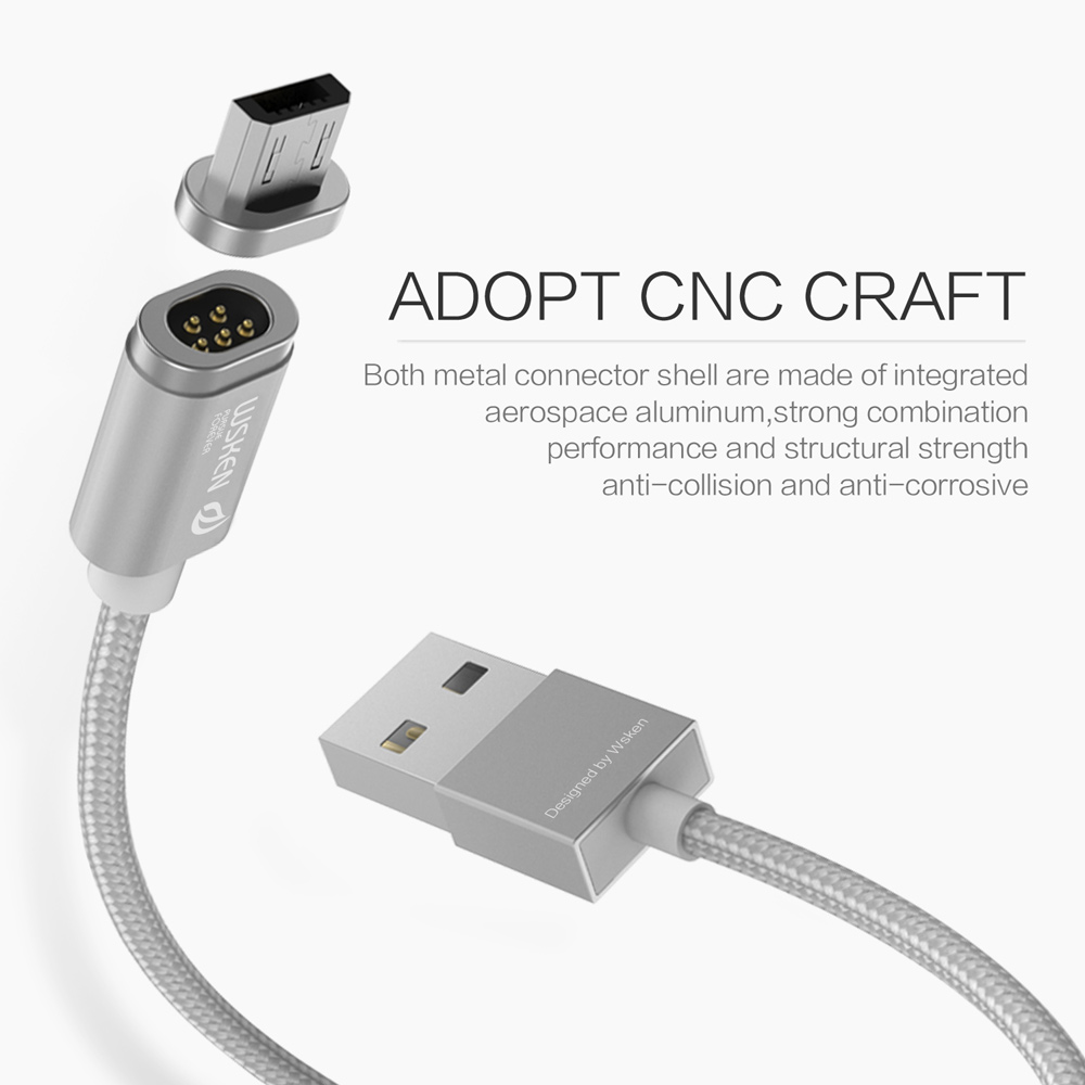 WSKEN Metal Mini 2 Magnetic Sync Charge Nylon Micro USB Cable for Samsung/LG/Sony-3