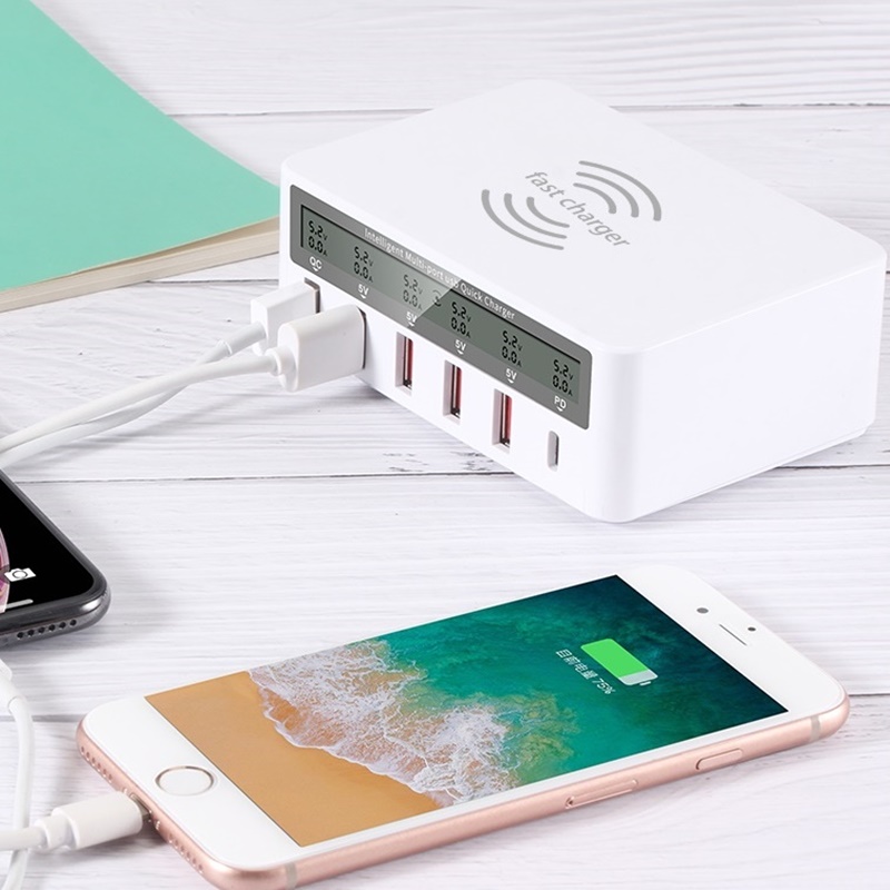 Интеллектуальная Многопортальная USB Quick Charger Беспроводное Зарядное Устройство Smart Plug Wireless USB-C + QC3.0 + PD (поддержка Функции Fod) - us Plug