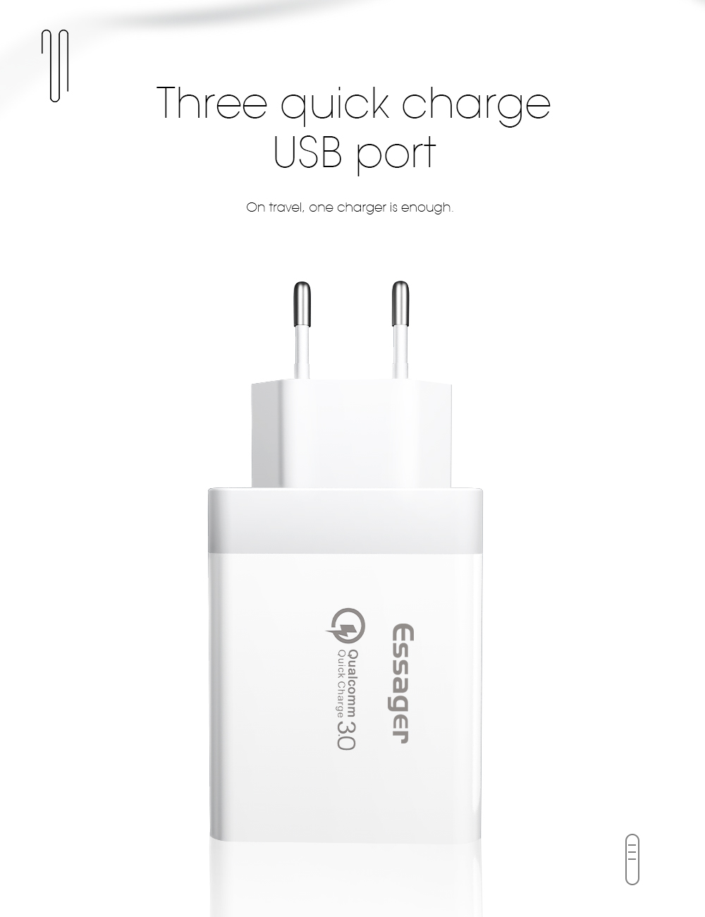 Essager QC3.0 + Dual 2.4a USB 30W Travel Charger Зарядное Устройство - Белый/ес Заглушка