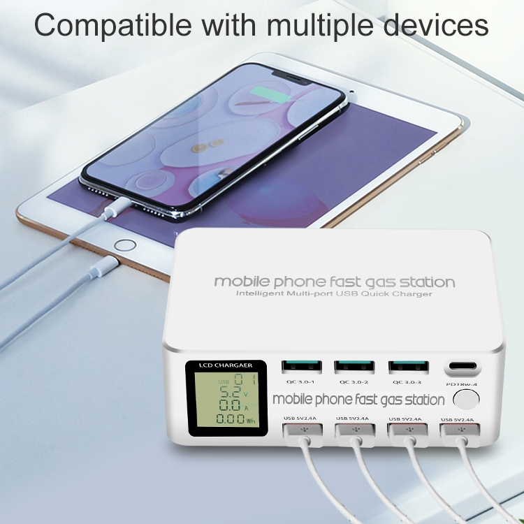 818D Multifunctional Charging Station Cell Phone Power Station with 8 USB Ports - US Plug