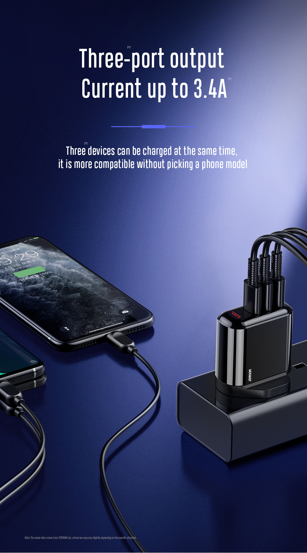 JOYROOM HKL-USB59 Sharp Series 3.4A Intelligent Digital Travel Wall Charger (3 USB) - UK Plug-3