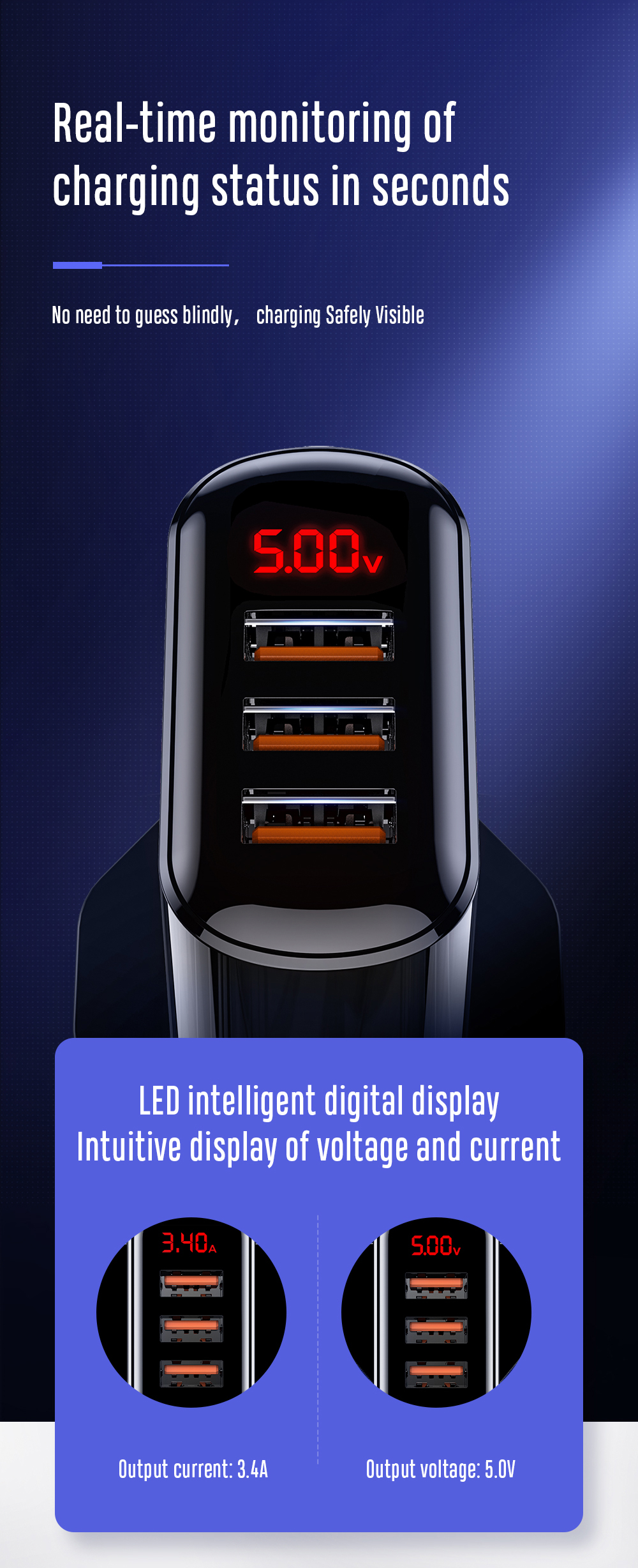 JOYROOM HKL-USB59 Sharp Series 3.4A Intelligent Digital Travel Wall Charger (3 USB) - UK Plug-5