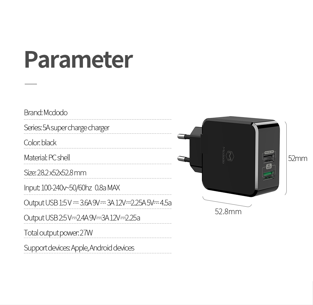 MCDODO 5A Thunder Series Dual-port Super Fast Charger - EU Plug-12