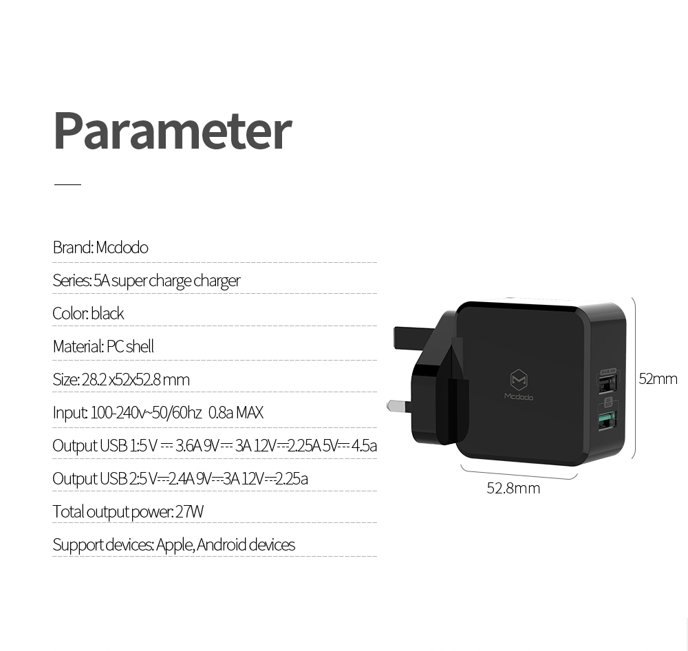 MCDODO 5A Thunder Series Dual-port Super Fast Charger - UK Plug-11