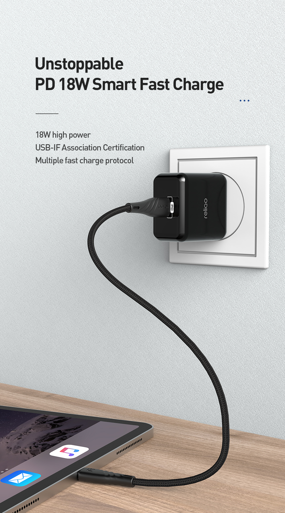 MCDODO Smart Series RCH-62 Reliqo TC-061 PD Quick Charge Set Wall Charger+Cable Black - US Plug-2