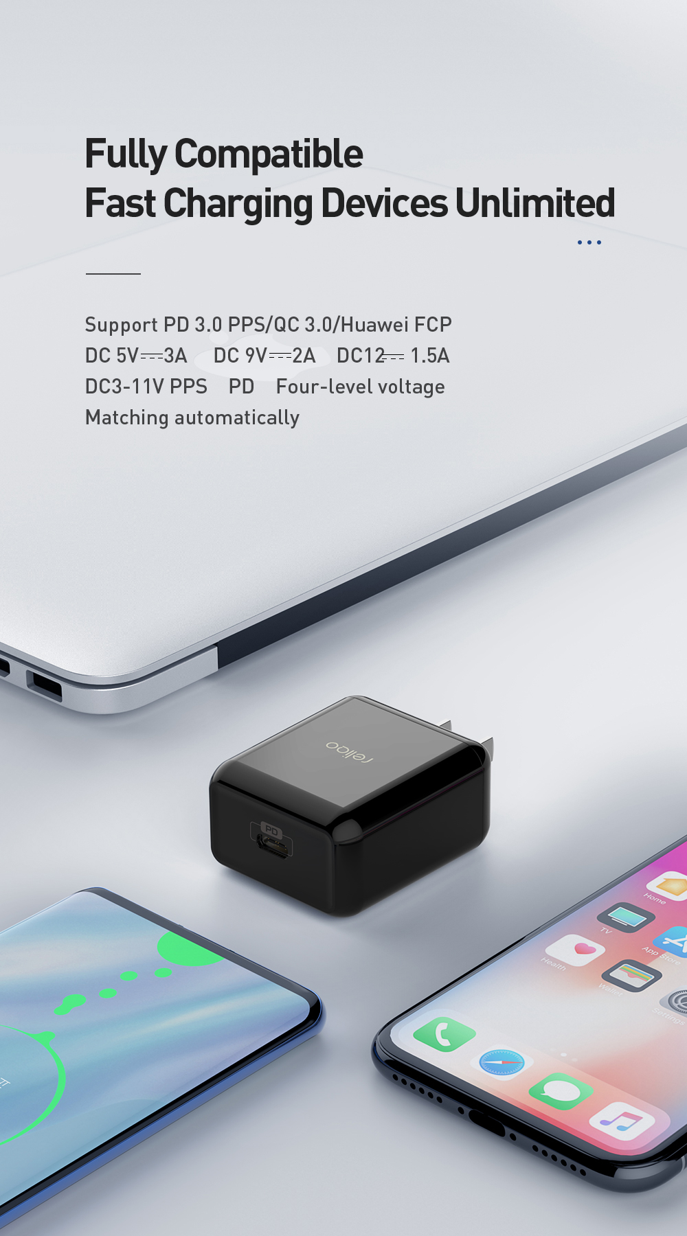 MCDODO Smart Series RCH-62 Reliqo TC-061 PD Quick Charge Set Wall Charger+Cable Black - US Plug-3