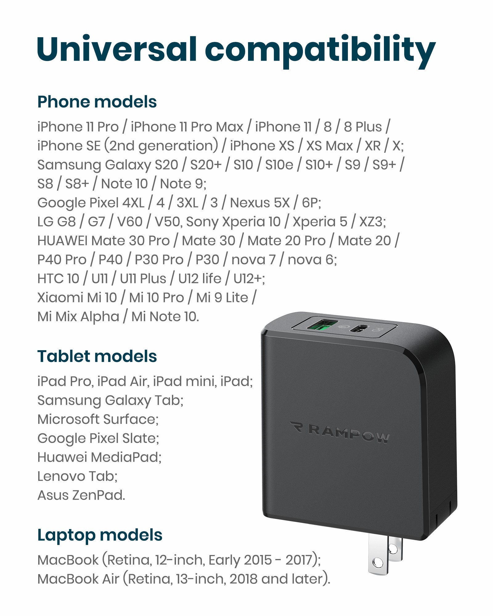 RAMPOW 36W Type C + USB A Dual Port Fast PD Wall Charger with 30W Power Delivery 3.0 - Black, US Plug-7