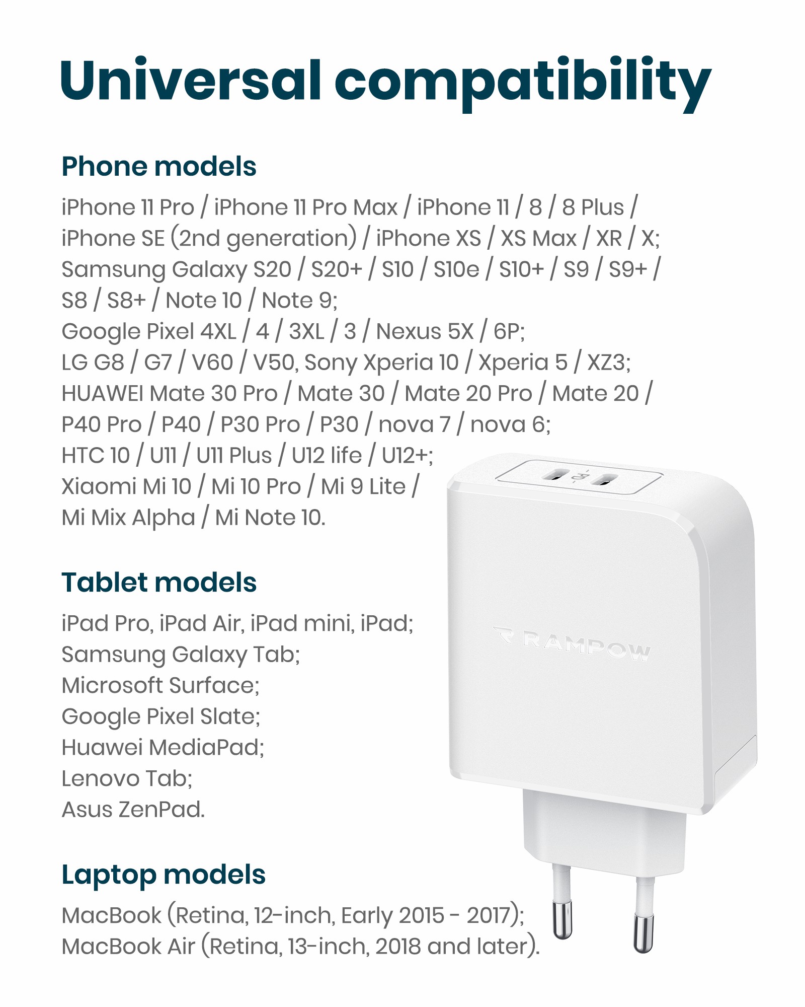 RAMPOW 36W Dual-Port-Typ-C-Wand-Ladegerät Mit 30W Leistungsabgabe 3.0 Schnellladenetzteil - Weiß, EU-Stecker-7