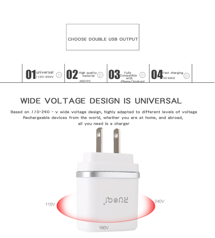 ZUOQI L201 US Plug Dual USB AC Power Adapter Travel Wall Charger for iPhone Samsung - Silver-16