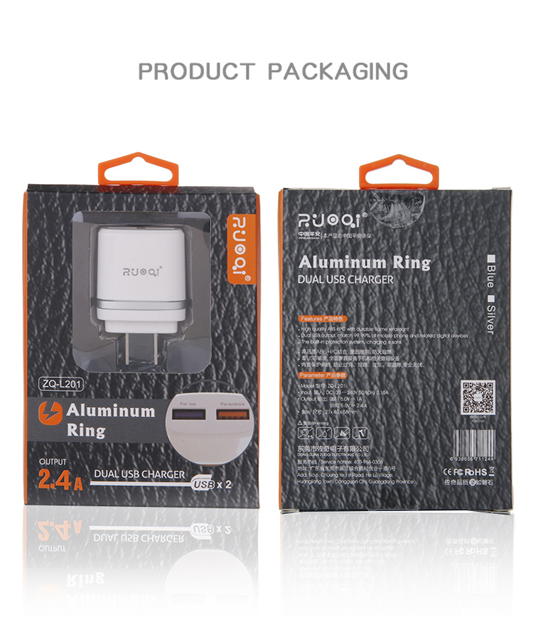 ZUOQI L201 US Plug Dual USB AC Power Adapter Travel Wall Charger for iPhone Samsung - Silver-24