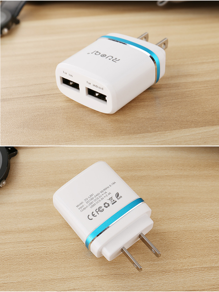 ZUOQI L201 US Plug Dual USB AC Power Adapter Travel Wall Charger for iPhone Samsung - Silver-29