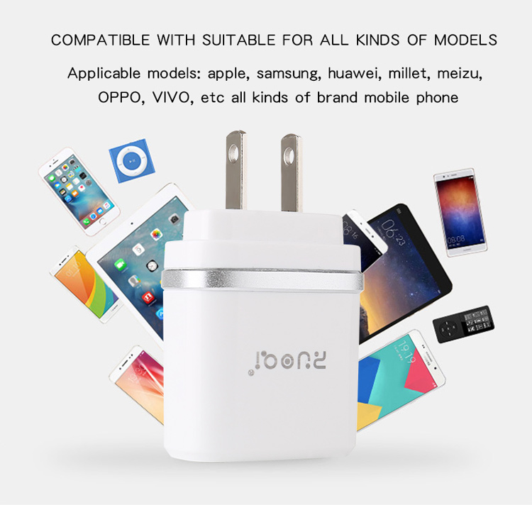 ZUOQI L201 US Plug Dual USB AC Power Adapter Travel Wall Charger for iPhone Samsung - Silver-5