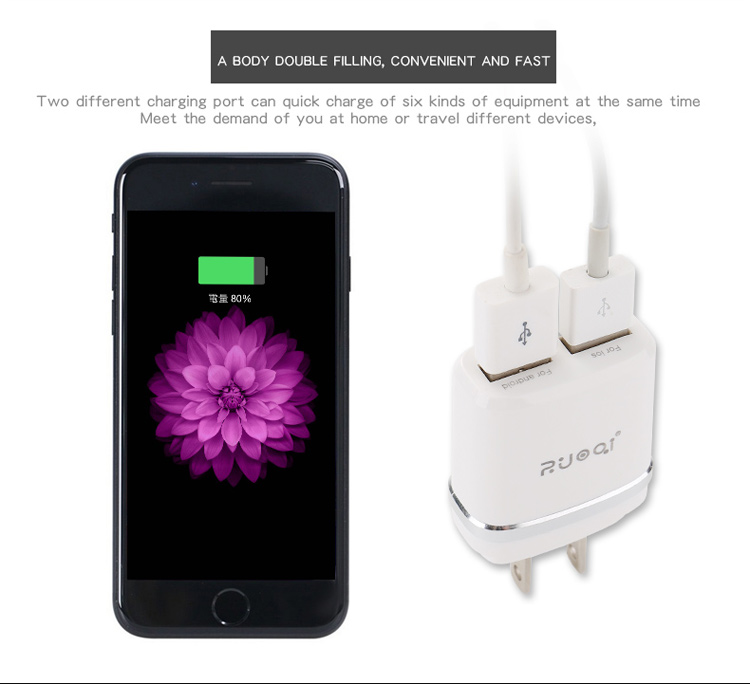 ZUOQI L201 US Plug Dual USB AC Power Adapter Travel Wall Charger for iPhone Samsung - Silver-8