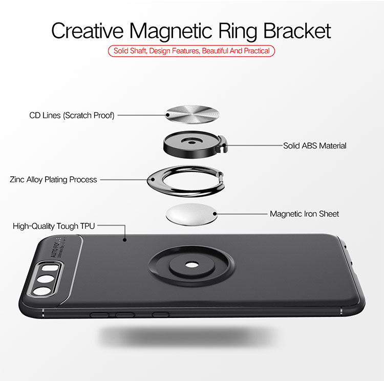 Fingerring Kickstand Tpu-hülle Für Huawei P10 (eingebaute Metallblech) - Schwarz