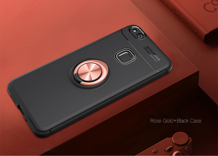 Ringue de Doigt TPU Back Case Pour Huawei P10 Lite (feuille de Métal de Support Magnétique Intégré) - le Noir / Rouge