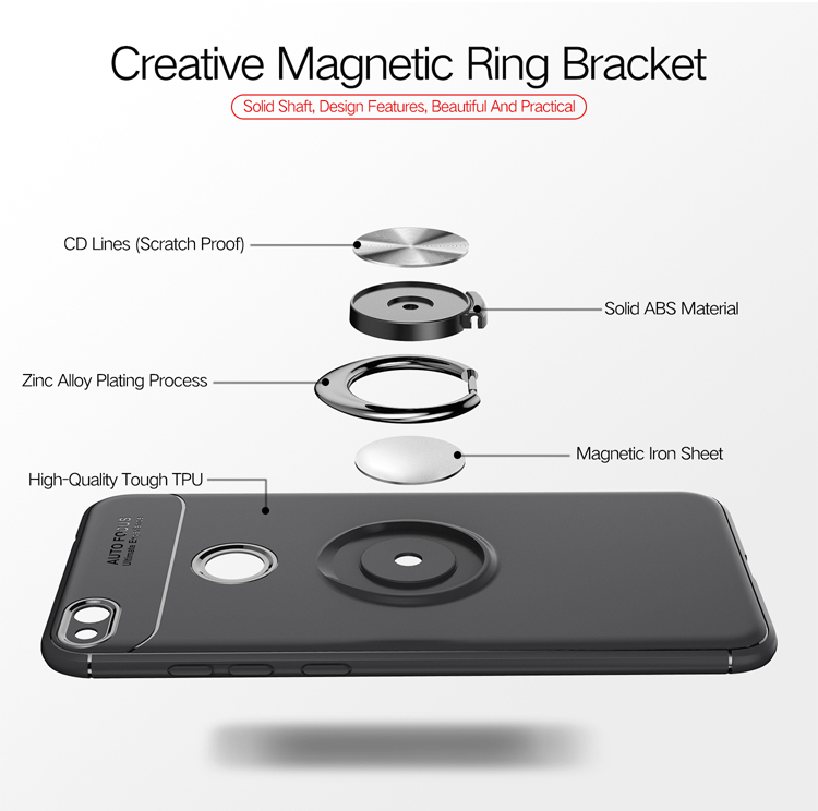 Fingerring Kickstand TPU -fall Für Huawei P8 Lite (2017) / Ehren 8 Lite (eingebauter Magnethalter Metallblech) - Schwarz / Grau