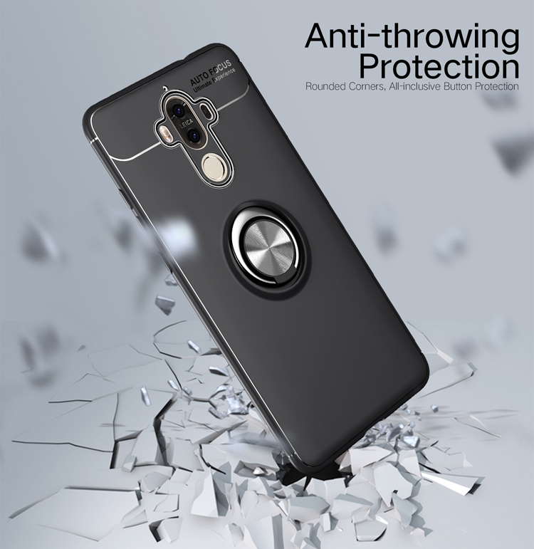 Magnetfinger Ring Kickstand TPU -telefonfall Für Huawei Mate 9 - Schwarz