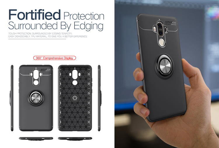 Magnetfinger Ring Kickstand TPU -telefonfall Für Huawei Mate 9 - Schwarz