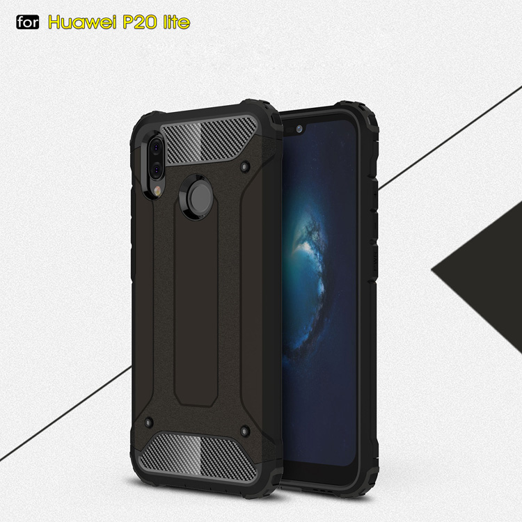 Plastique de Garde D'armure + Coque Hybride TPU Pour Huawei P20 Lite / Nova 3e (chine) - Argent