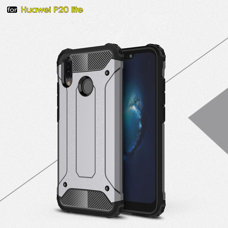 Rüstungsschutz Kunststoff + TPU Hybridschale Für Huawei P20 Lite / Nova 3e (China) - Silber-