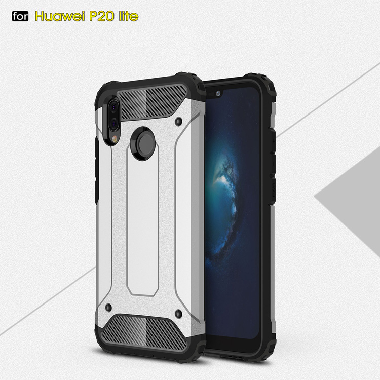 Rüstungsschutz Kunststoff + TPU Hybridschale Für Huawei P20 Lite / Nova 3e (China) - Silber-